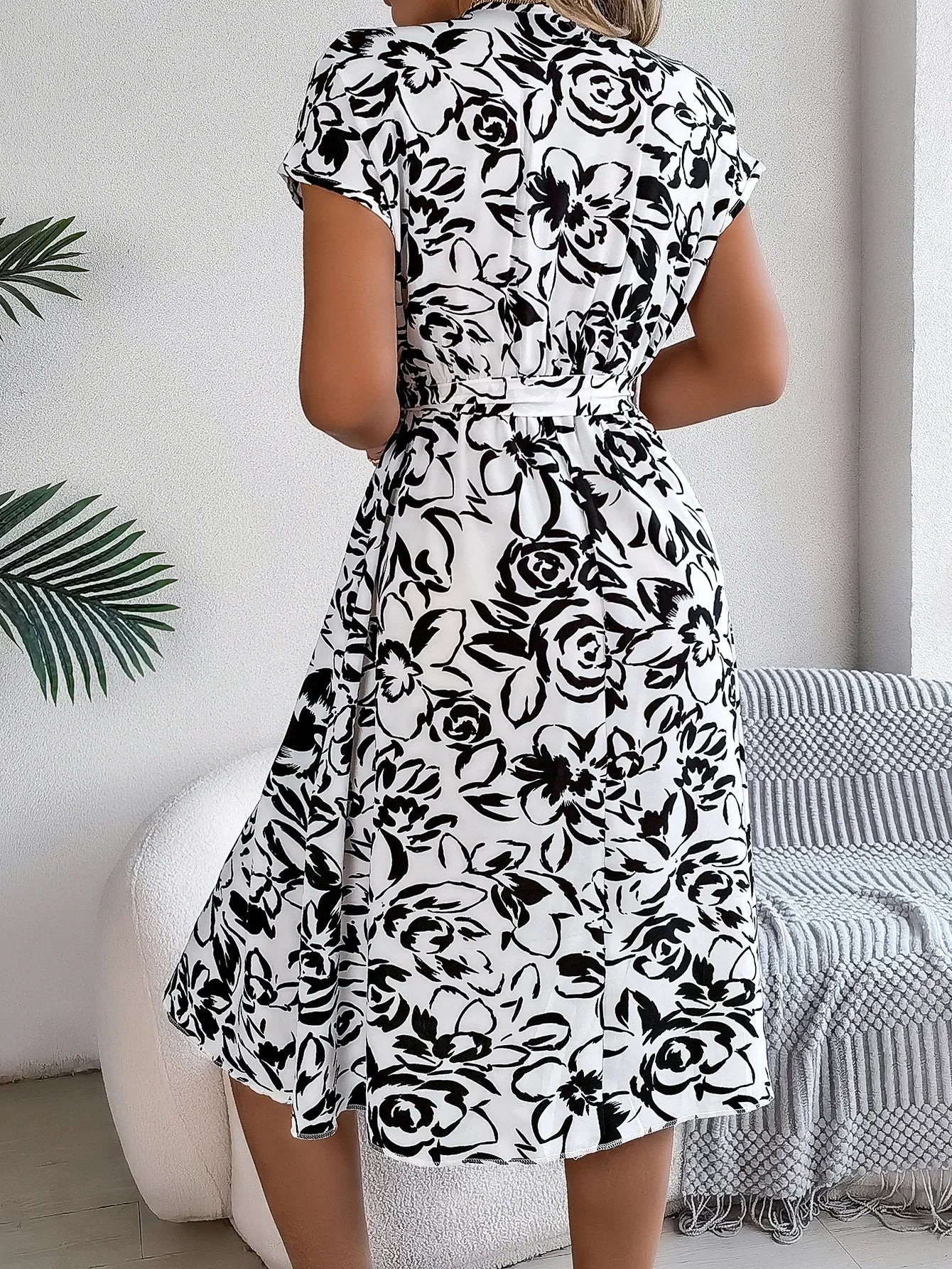 Casual V-neck Button Batwing Sleeve Floral Maxi Dress Spring Summer 2024 Women's Clothing Cross-Border Fashion Dress