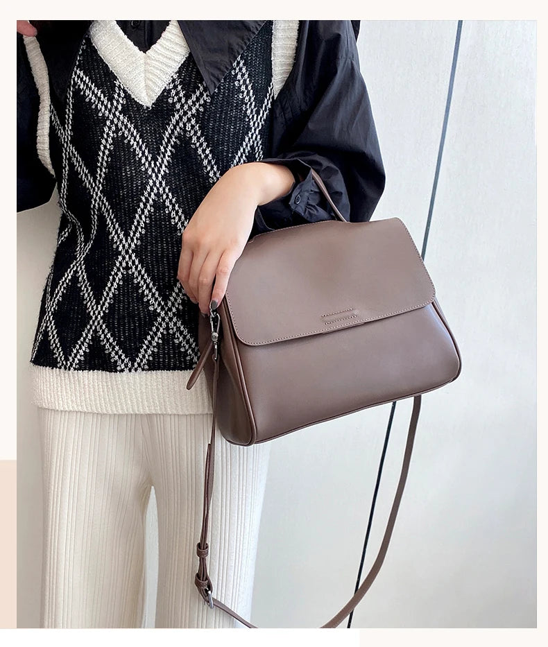 Women's Cowhide Genuine Leather Shoulder Bag Female Fashion Luxury Designer Handbags Ladies Commuting Large Capacity Bucket Bags