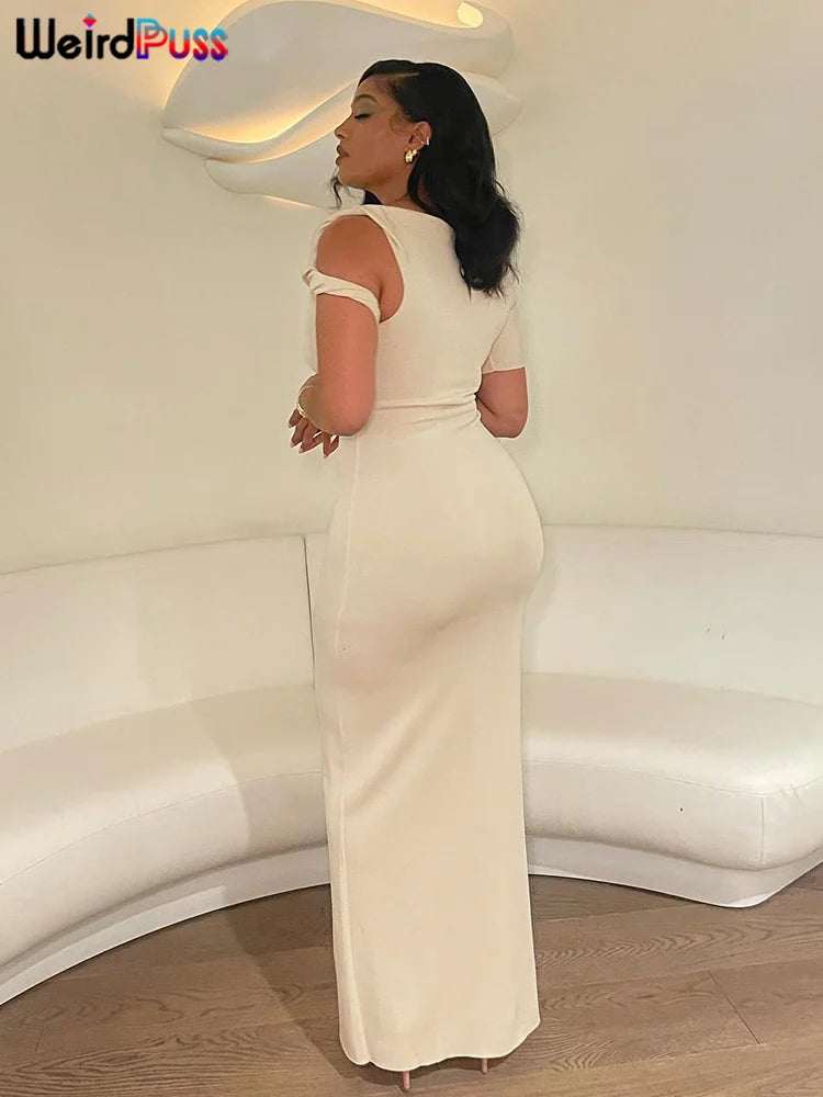 Weird Puss Bandage Dress Woman Summer Sexy Irregular Solid Sheath Chic Stretch Body-Shape Smooth Birthday Party Elegant Bodycon