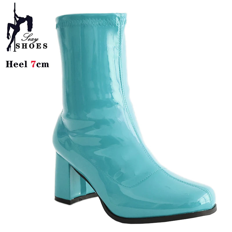 Leather Zip Round Toe Square Heel Ankle Boots for Women
