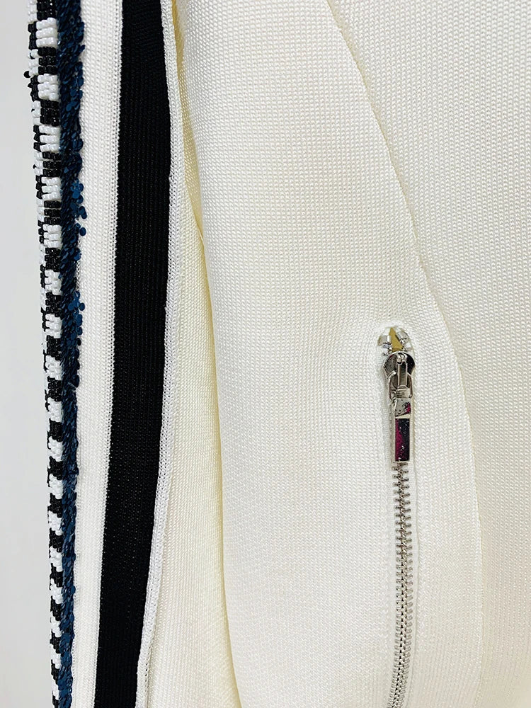 HIGH STREET Newest Fashion 2025 Spring Designer Jacket Women's Stand Collar Sequin Embroidered Baseball Jacket