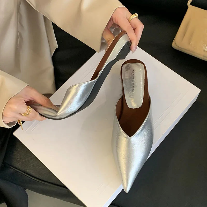 Summer Spring Luxury Flats Ladies Slippers Female Slides Sandals Shoes Fashion Pointed Toe Flats Slippers Shoes For Women Mules