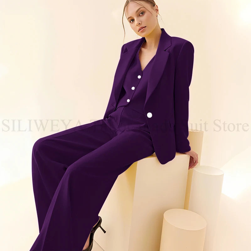 Classy New in Yellow Suits for Women 3 Pieces Jacket Vest Pants Female Clothing Slim Fit Office Banquet Lady's Blazers Sets