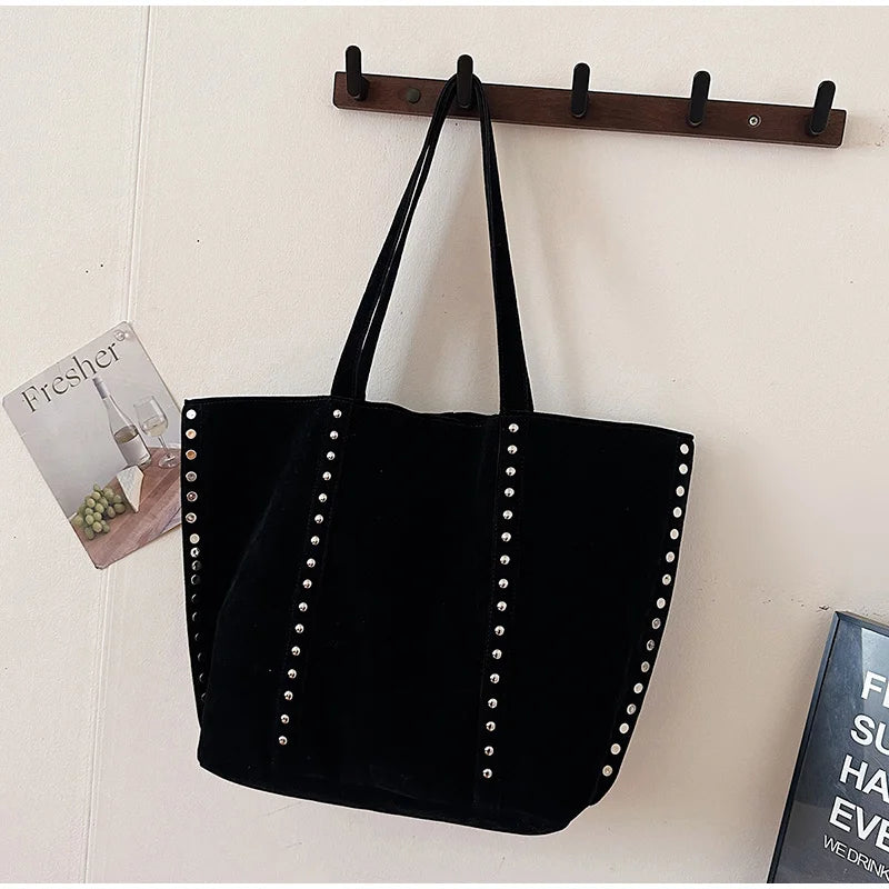 Y2kn Women's Rivet Tote Bag Autumn And Winter New Versatile Casual Shoulder Underarm Bag Brand Designer Fashion Simple Handbag