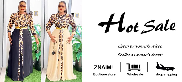 Znaiml Fashion Dashiki Ladies Traditional African Clothing Women Elegant Leopard Print Long Sleeve Front Split Dresses Birthday