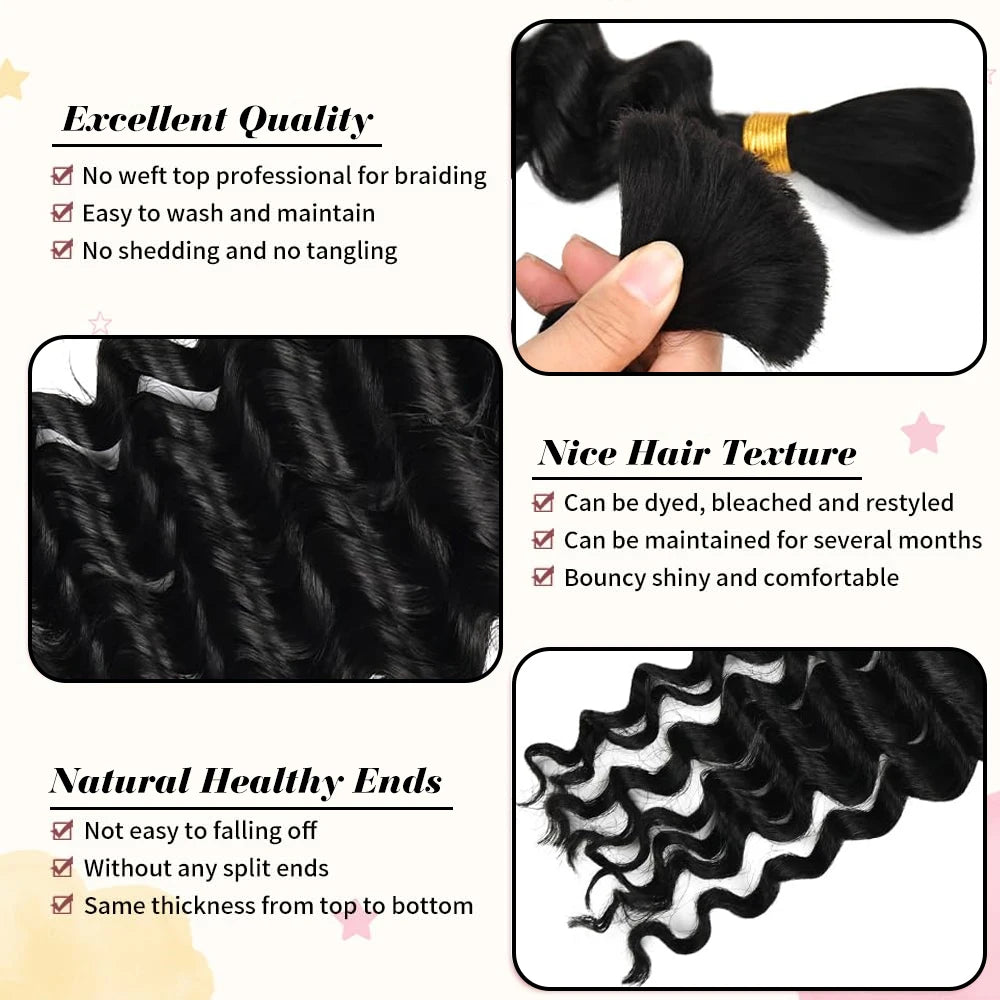 Human Braiding Hair Chocolate Brown 100g Deep Wave Bulk No Weft Human Hair Wigs Bundles for Curly Boho Braiding