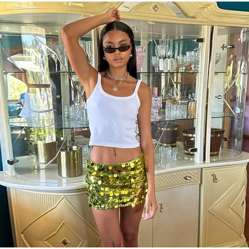 Y2k Sparkle Glitter Sequin Women's Mini Skirts High Waist Sequin Short Skirt Female 2025 Spring Summer Fashion Club Party Wears