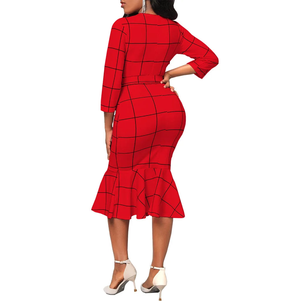 Sexy fashion solid color seven-quarter sleeve small V-neck women's dress SMR12189