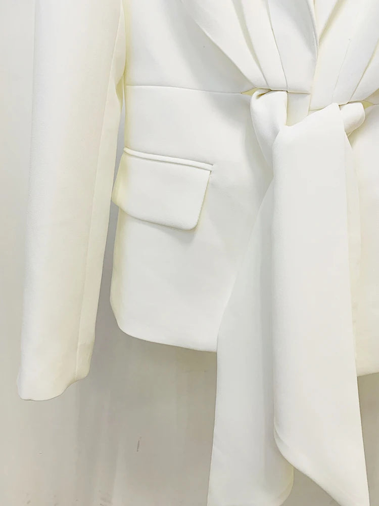 HIGH STREET Newest 2025 Designer Runway Suit Set Women's Lacing Belt Blazer Pleated Zip Pants Set 2pcs Set