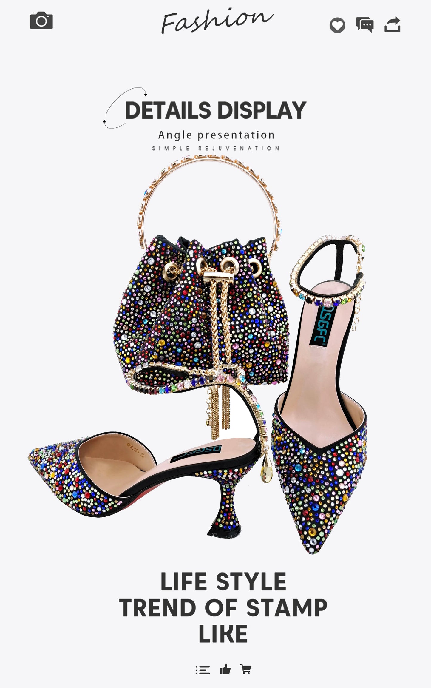 QSGFC Nigerian Popular Pointed Shoes And Bag Handle Soft Small Bag Anklet Design Mid-Heel Women's Shoes
