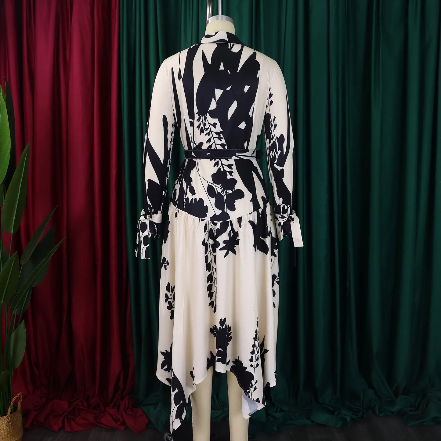 Elegant Printed Dresses Woman 2024 Turn Down Collar Single Breasted Full Sleeve Asymmetric Ankle Length Fashion Birthday Dress
