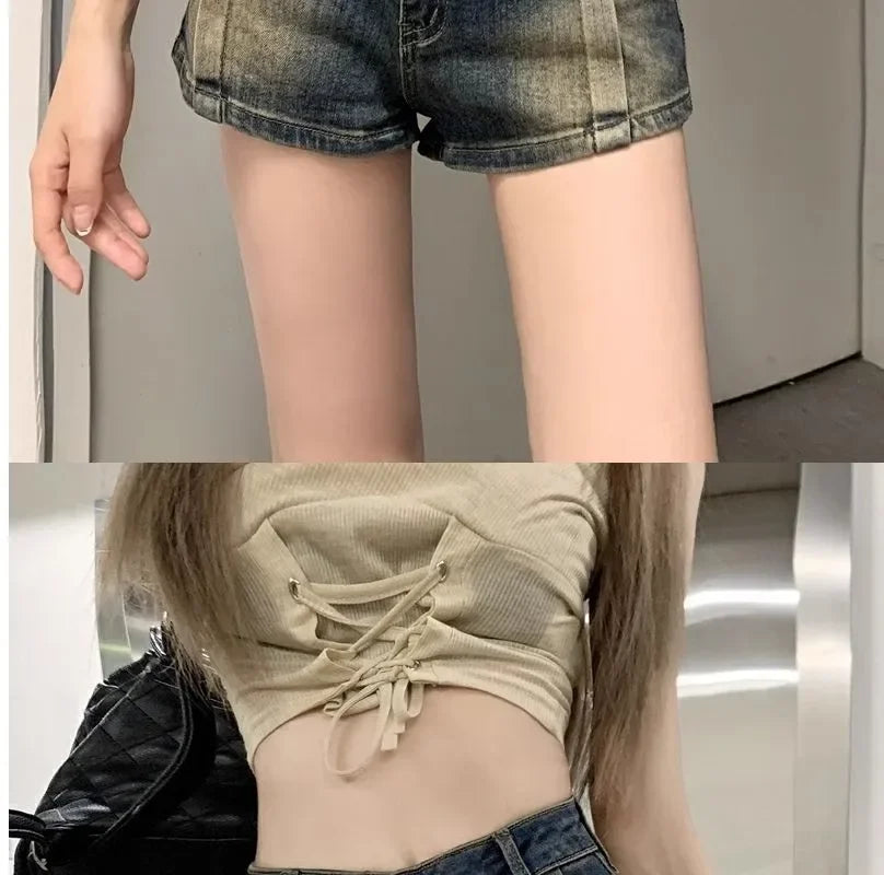 Retro Washed Denim Shorts Women Summer Hot Sale Of The Season New Straight Leg High Waist Slimming Versatile Hot Pants Casual Co