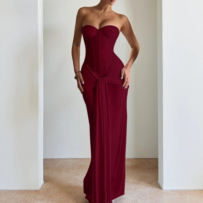 Summer Off Shoulder Ladies Long Dress Cocktail Party Backless Slim Women's Dresses White Sequined Strapless Tight Evening Dress