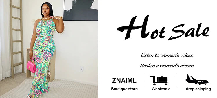 Znaiml Summer Vacation Halter Backless Crop Top and Wide Leg Pants Woman Floral Print Two Piece Set Boho Beach Club Outfits 2025