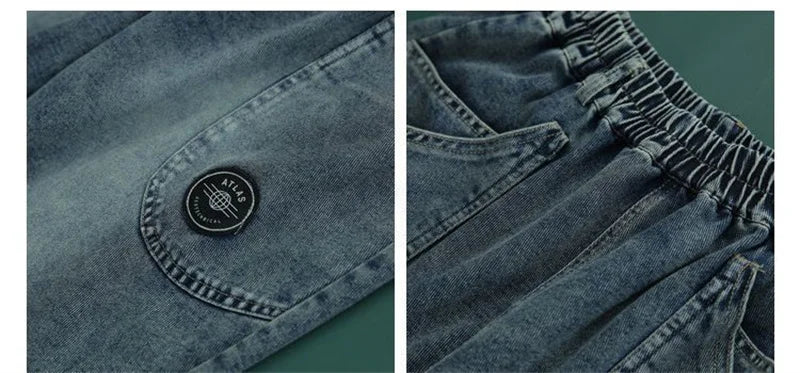 Women Loose Denim Tight Harem Pants 2024Summer Female Fashion Big Pocket BF Wind Elastic High Waist Ankle Jeans Female Trend B98