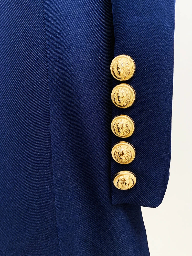 HIGH STREET Newest Runway Fashion 2024 Designer Jacket Women Peak Strong Shoulder Lion Buttons Double Breasted Blazer pants Set