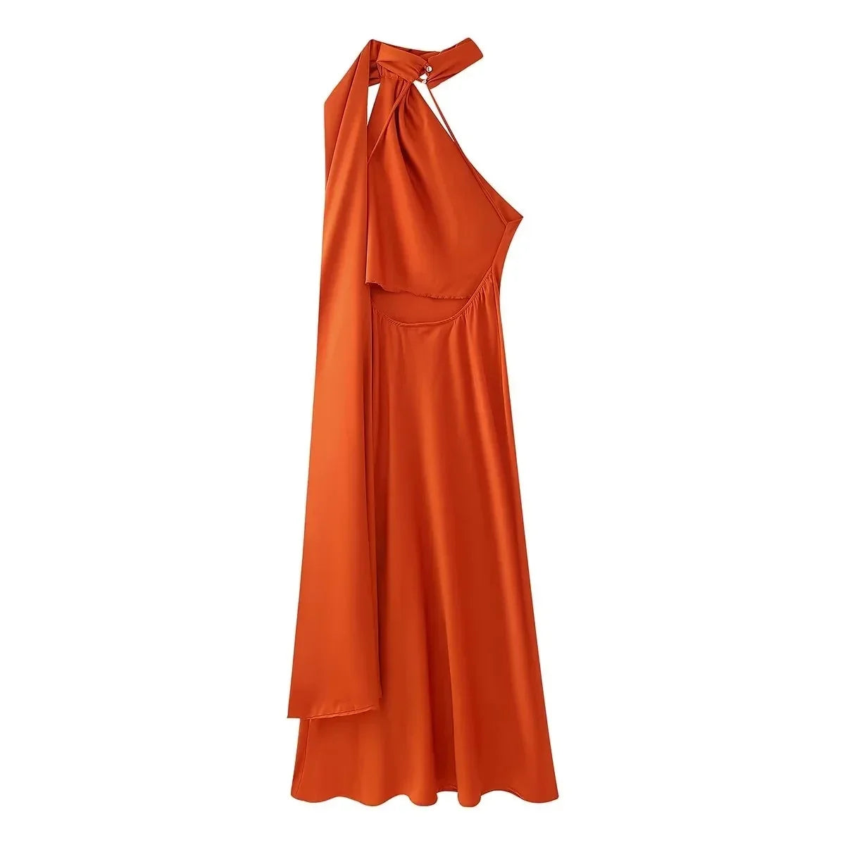 Women's Selling Fast Silk-Satin Feeling Halter Neck Dress European and American Style Sleeveless Summer Fashion Dress