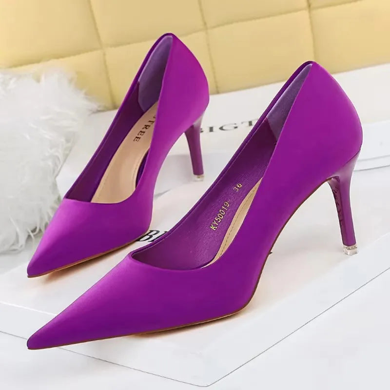 Elegant Purple Satin High Heel Stiletto Pumps for Women