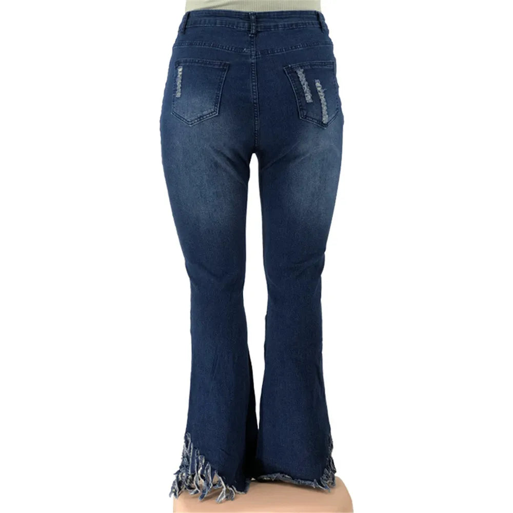 Wmstar Plus Size Jeans Women Bodycon Stretch Solid Pockets High Waist Fashion Denim Flared Pants 2022 Wholesale Dropshipping