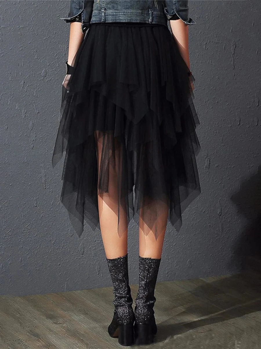 Women Tutu Tulle Skirt Elegant High Waist Mesh Tiered Layered Half Skirt Female Prom Party Midi Skirt for Summer Fairycore Y2K
