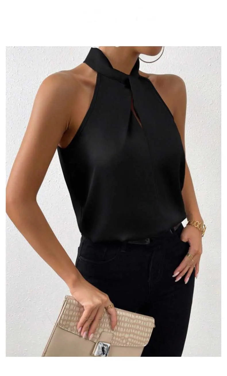 Women's Tops 2025 Summer New European and American Clothes Satin Halter Sleeveless Vest Sexy Commuting Satin Simulated Silk Top