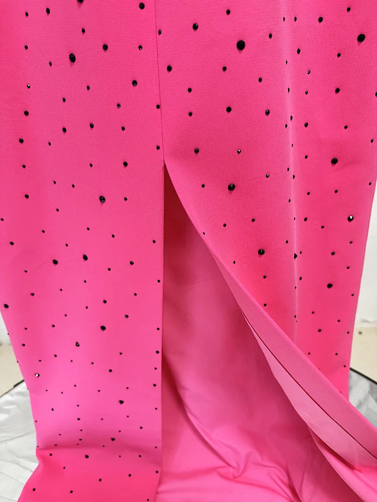 HIGH STREET Newest Fashion 2026 Designer Party Vestido Women's Heart Shaped Hollowed Out Backless Diamonds Long Maxi Dress