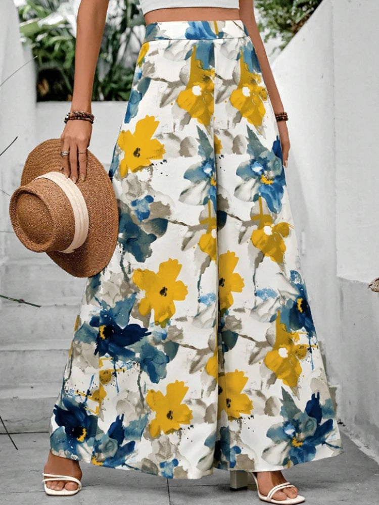 Women's Floral Print Wide Leg Trousers