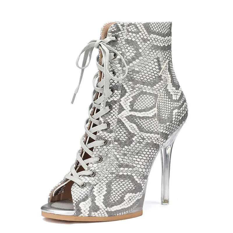 High Heel Crystal Detail Lace-Up Latin Dance Boots for Women