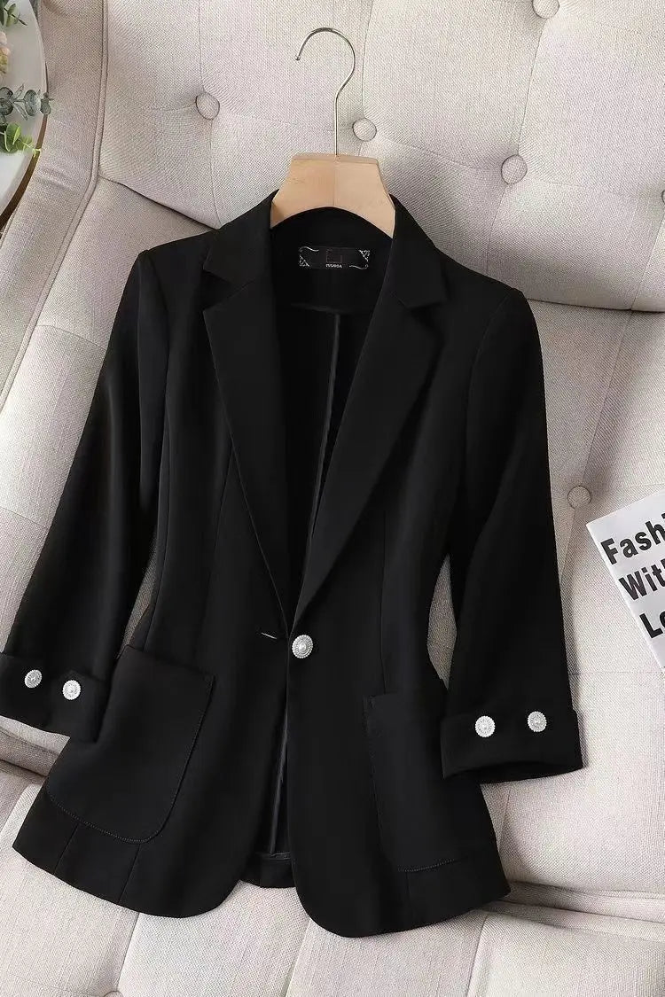 New 2025 Summer Women Blazers Coat Thin Suit Jacket for Women Short Slim Seven Point Suit, Single-layer