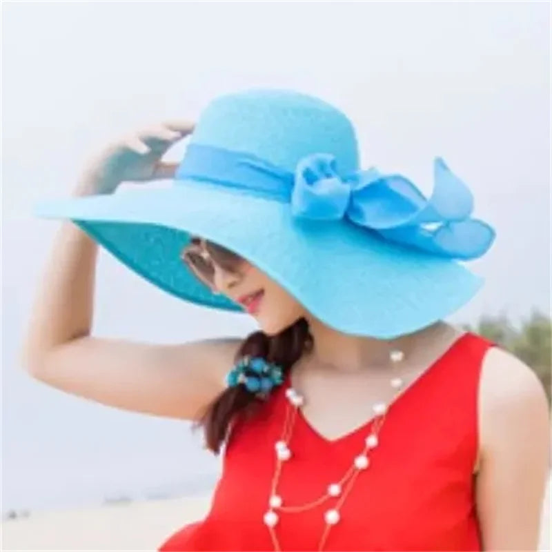 Hat Big-brimmed Cool Hat Women's Summer Sun Visor Sun-Proof Foldable Straw Hat UV-Proof Beach Sun Hat Summer Face Covering