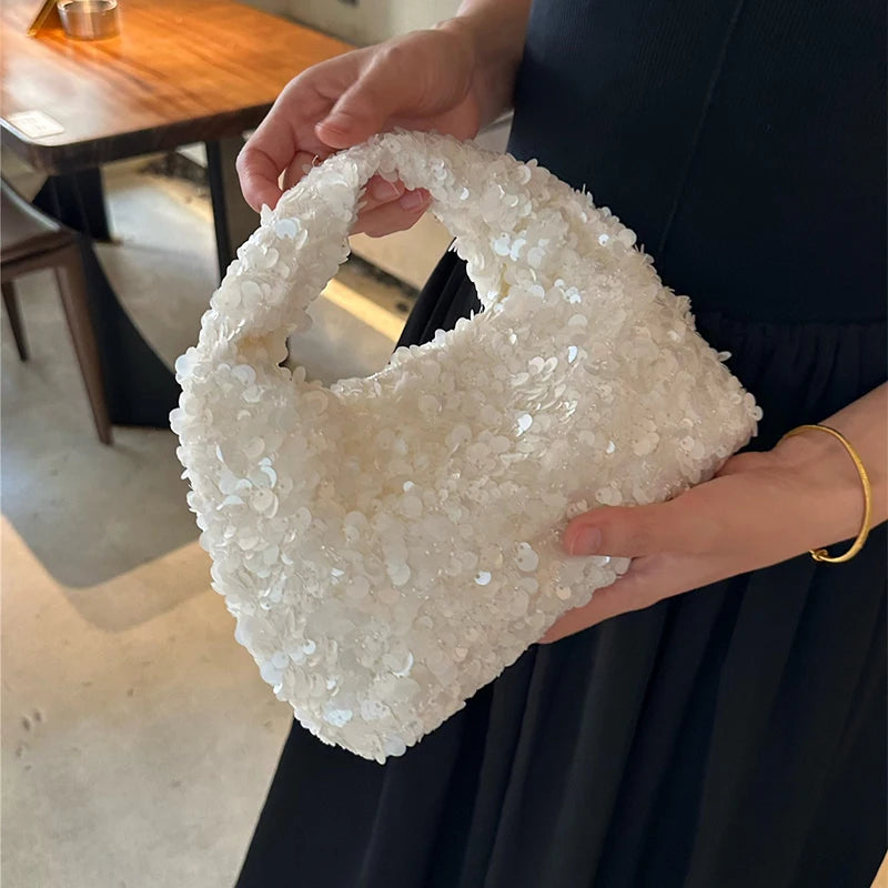 Luxury Pearlescent Sequin Party Wallet Crescent Shape Exquisite Elegant Evening Clutch Bag Summer Beach Wed Shoulder Bag Handbag