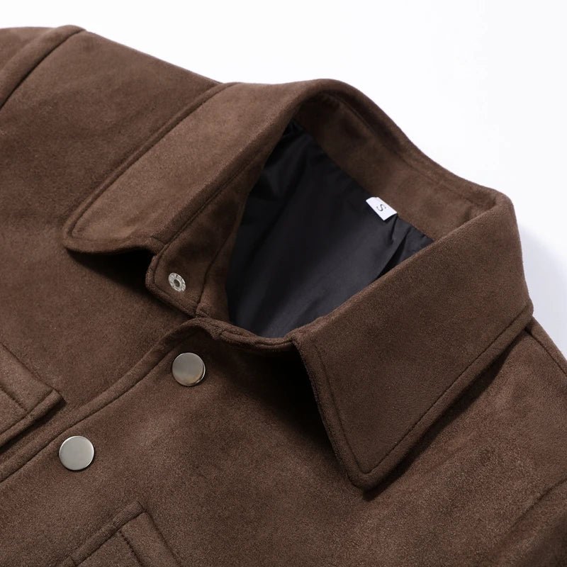 Big Pockets Suede Short Women's Jackets Vintage Lapel Single Breasted Full Sleeve Jacket Lady 2025 Spring Fashion Streetwears