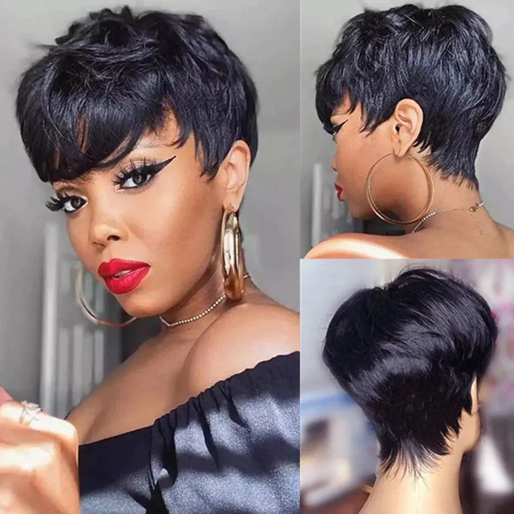 Pixie Cut Wigs Human Hair Wigs Short Pixie Cut Wig Human Hair For Black Women Machine Made Wigs With Bangs