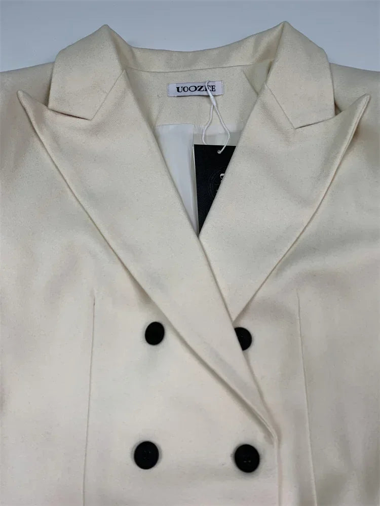 Beautyblue Fashion Women Gradient Outerwear Long Blazer Elegant Loose Tied Waist Buttoned A-Line Woolen Coat for Office Commute