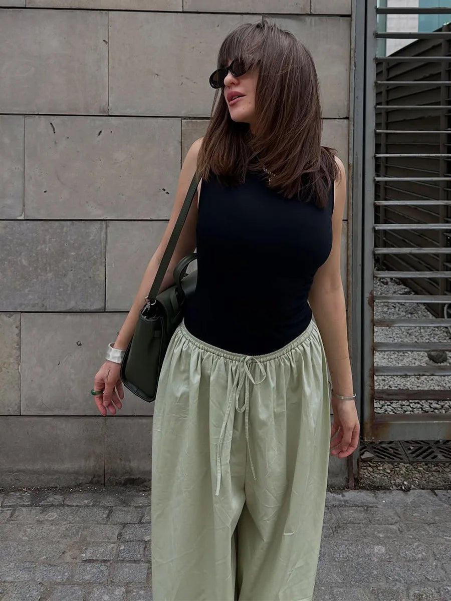 Bornladies Autumn Womens 100% Cotton Loose Lantern Style Wide Leg Pants Street Style Casual Lazy Pants Fashion Trousers