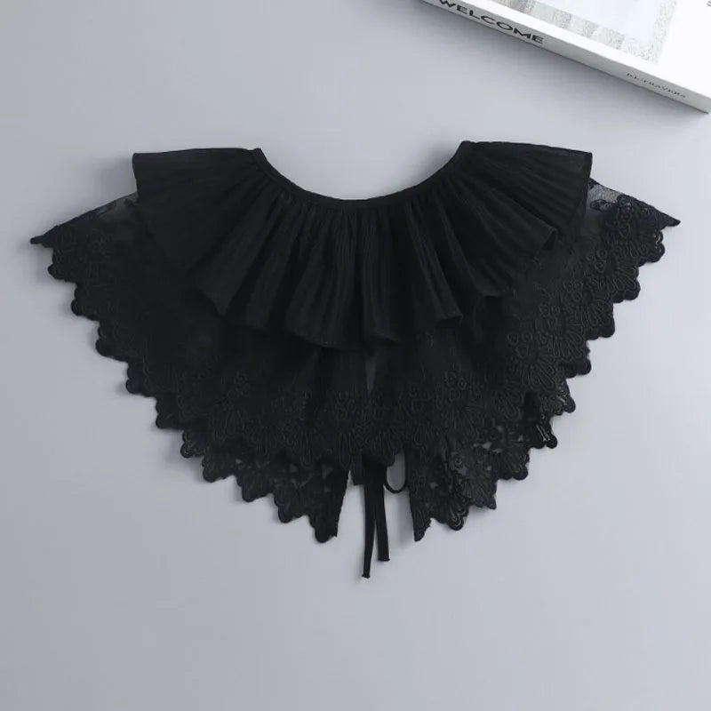 Removable Lace Doll Fake Collar Women Tie Ladies White Shawl Wrap Detachable Embroidered Lapel False Collar Clothes Accessory