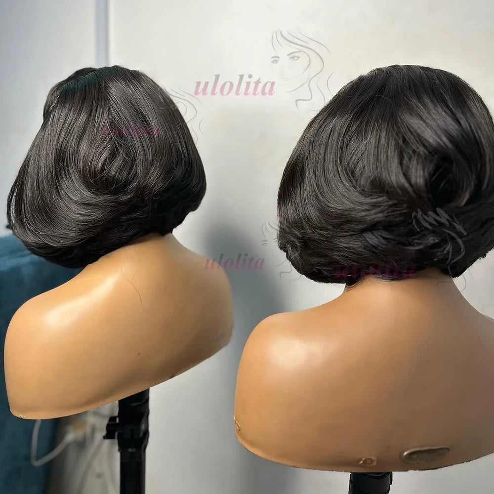 Layered Cut Straight Bob Wig Natural Color Lace Closure Wig Wear and Go 4x4/13x4 Glueless Wig Free Part Minimalist Lace Bob Wig