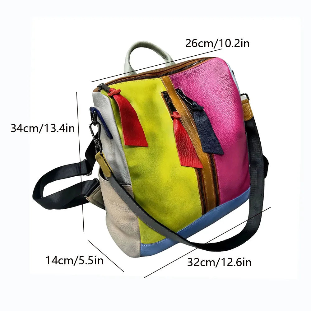 ABQP New Women's Backpack Luxury Brand Genuine Leather Handmade Color Women's Backpack Large Capacity Travel Leisure Backpack