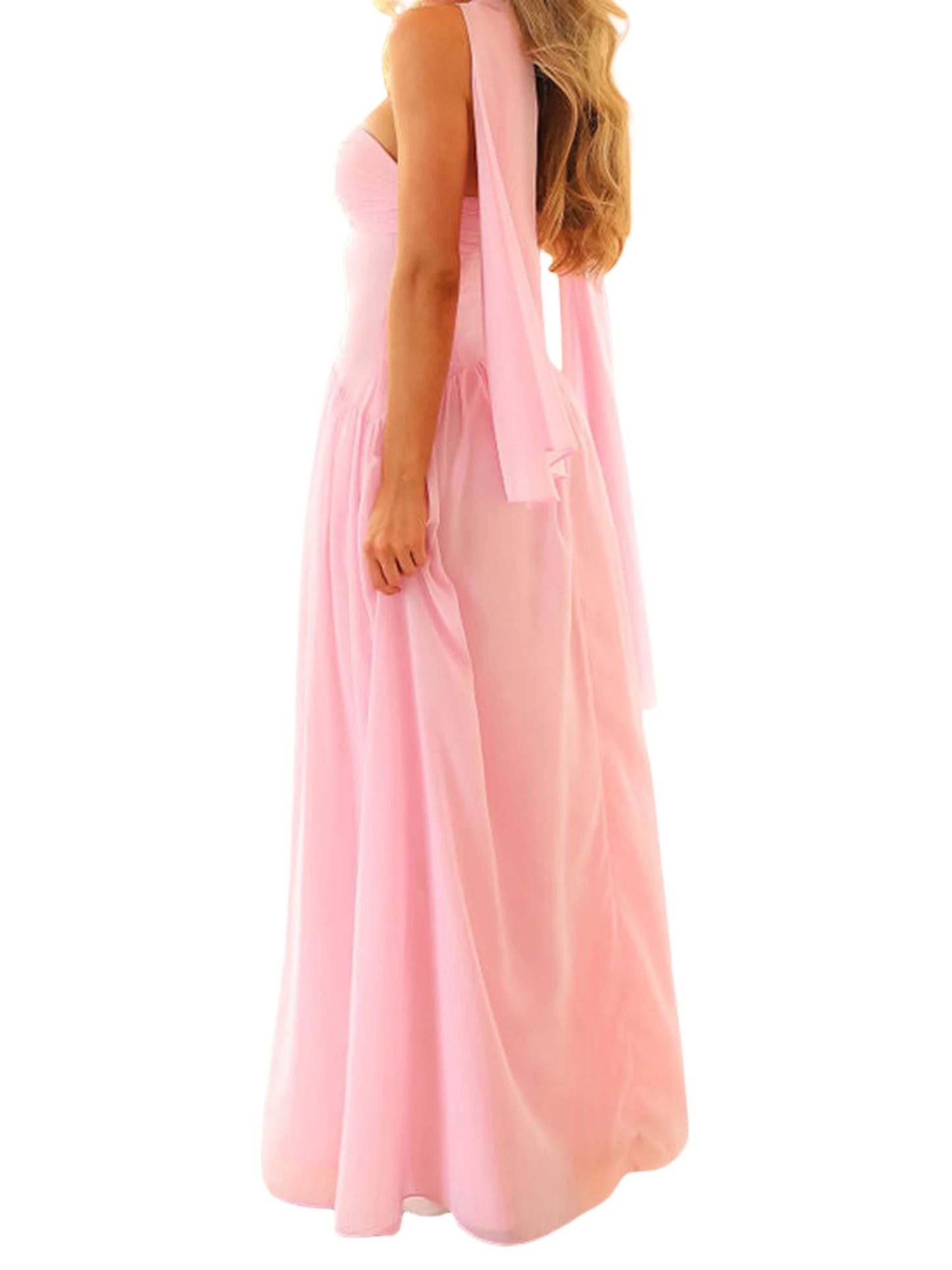 Women Long Dress Solid Color Tube Dress Summer Fashion Backless Casual Strapless Dress with Choker Scarf