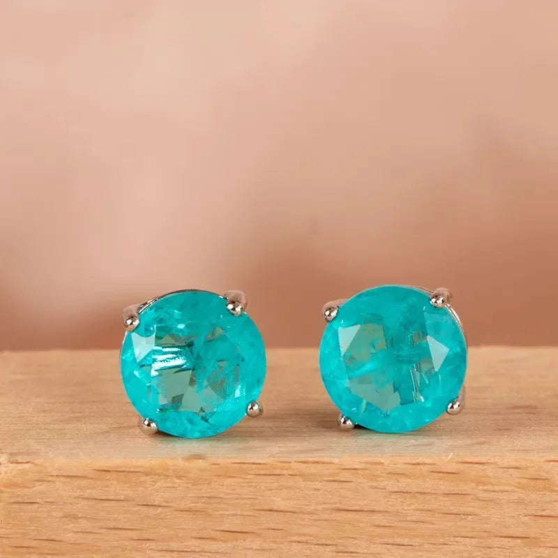 Silver Heart Shape Paraiba Tourmaline Gemstone Stud Earrings For Women Fashion Wedding Statement Jewelry Anniversary Gift