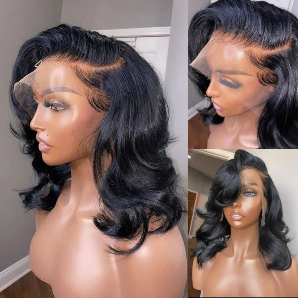 Body Wave 13x4 Lace Frontal Bob Wig Pre Plucked Brazilian Remy Short Bob Wig 4x4 Lace Human Hair Wigs 200% Density Natural Black