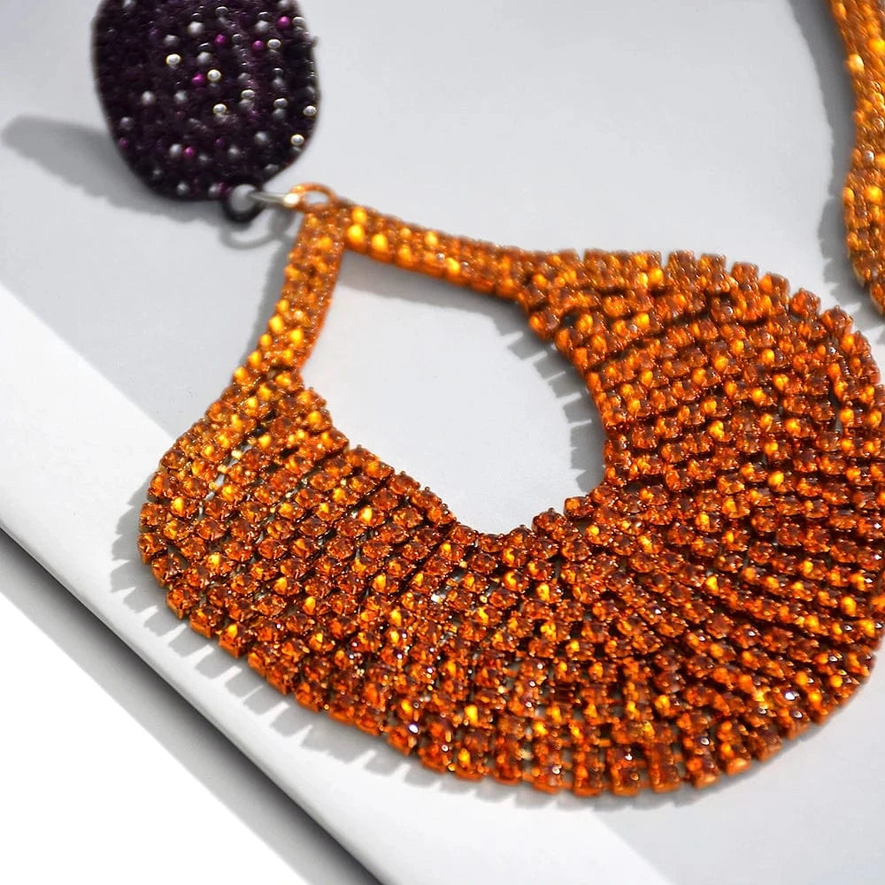 New Exaggerated Luxury Crystal Accessories For Women Long Tassel Rhinestone Drop Earrings Girls Wedding Jewelry Wholesale