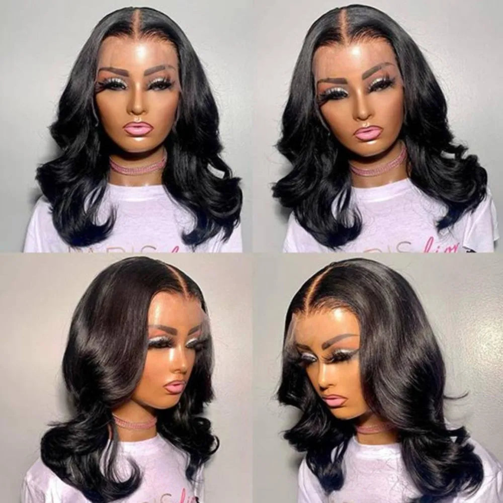 Body Wave 13x4 Lace Frontal Bob Wig Pre Plucked Brazilian Remy Short Bob Wig 4x4 Lace Human Hair Wigs 200% Density Natural Black