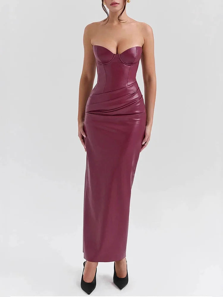 Backless PU Leather Bodycon Evening Dress for Women