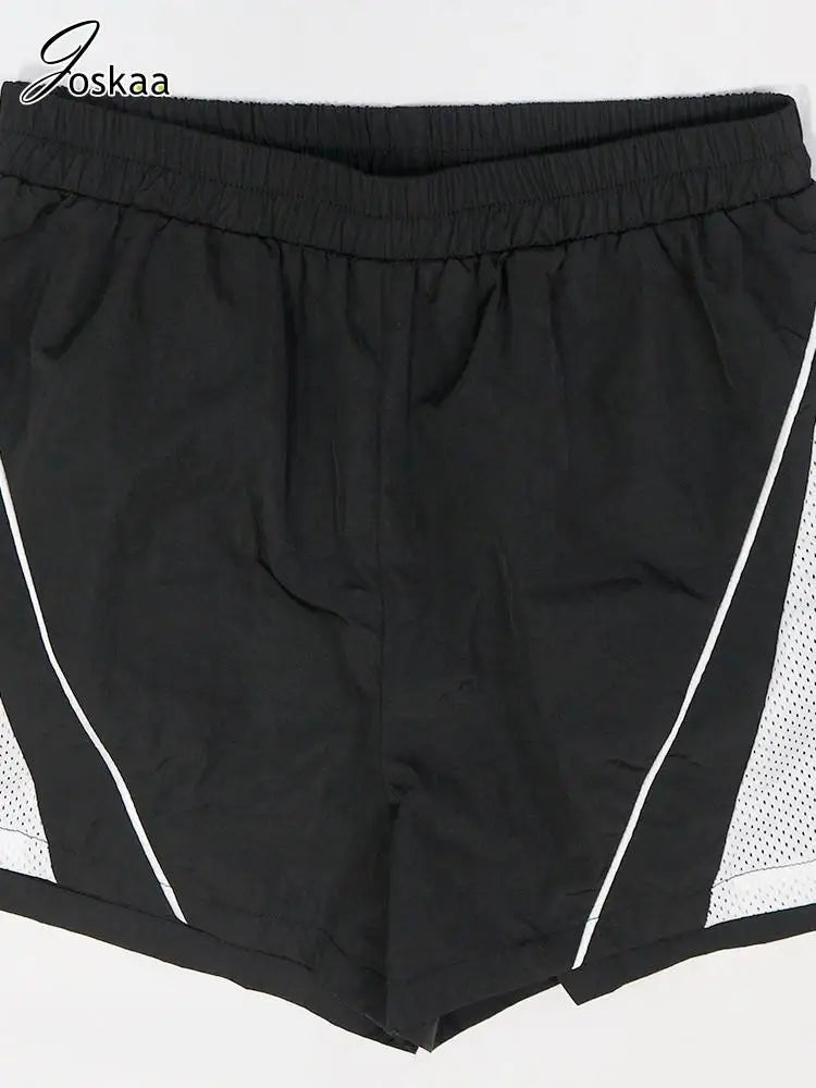 Joskaa 2025 Summer Women's Sporty 2 Piece Set Casual Patchwork Short Sleeve Top and Shorts Matching Tracksuits Y2K Streetwear
