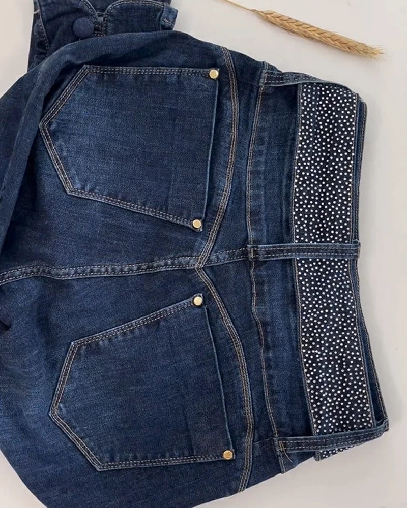 High Waist Skinny Jeans for Women Grommet Eyelet Lace-Up Pocket Design Wrap Hips Pants Plain Sexy Shaping Denim Trousers