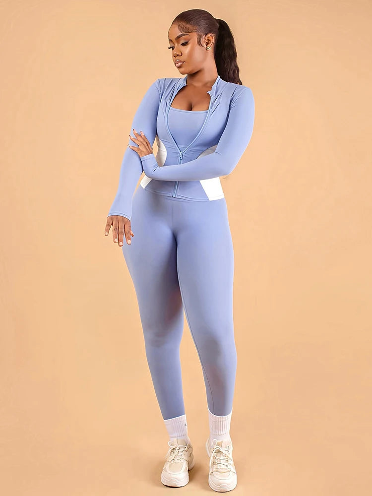 Weird Puss Contrast Patchwork 2 Piece Set Women Tracksuit Sporty Zip Full Sleeve Jacket+Skinny Leggings Daily Casual Streetwear