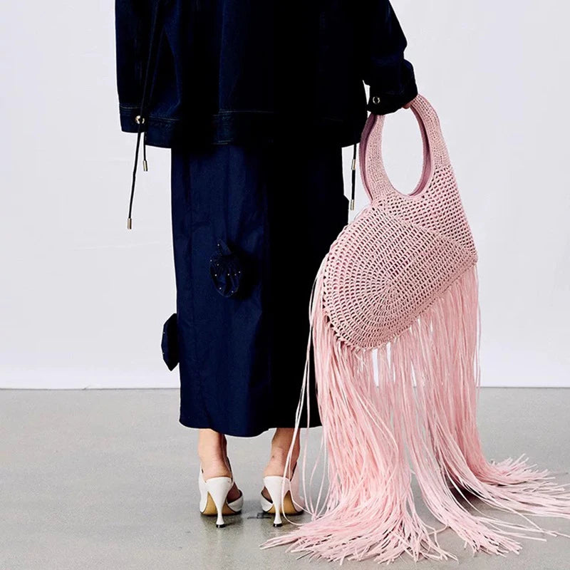 Creative Love Woven Underarm Bag Bohemian Tassel Fashion Design Large Capacity Handheld Beach Bag Hand-woven Tassel Women's Bag