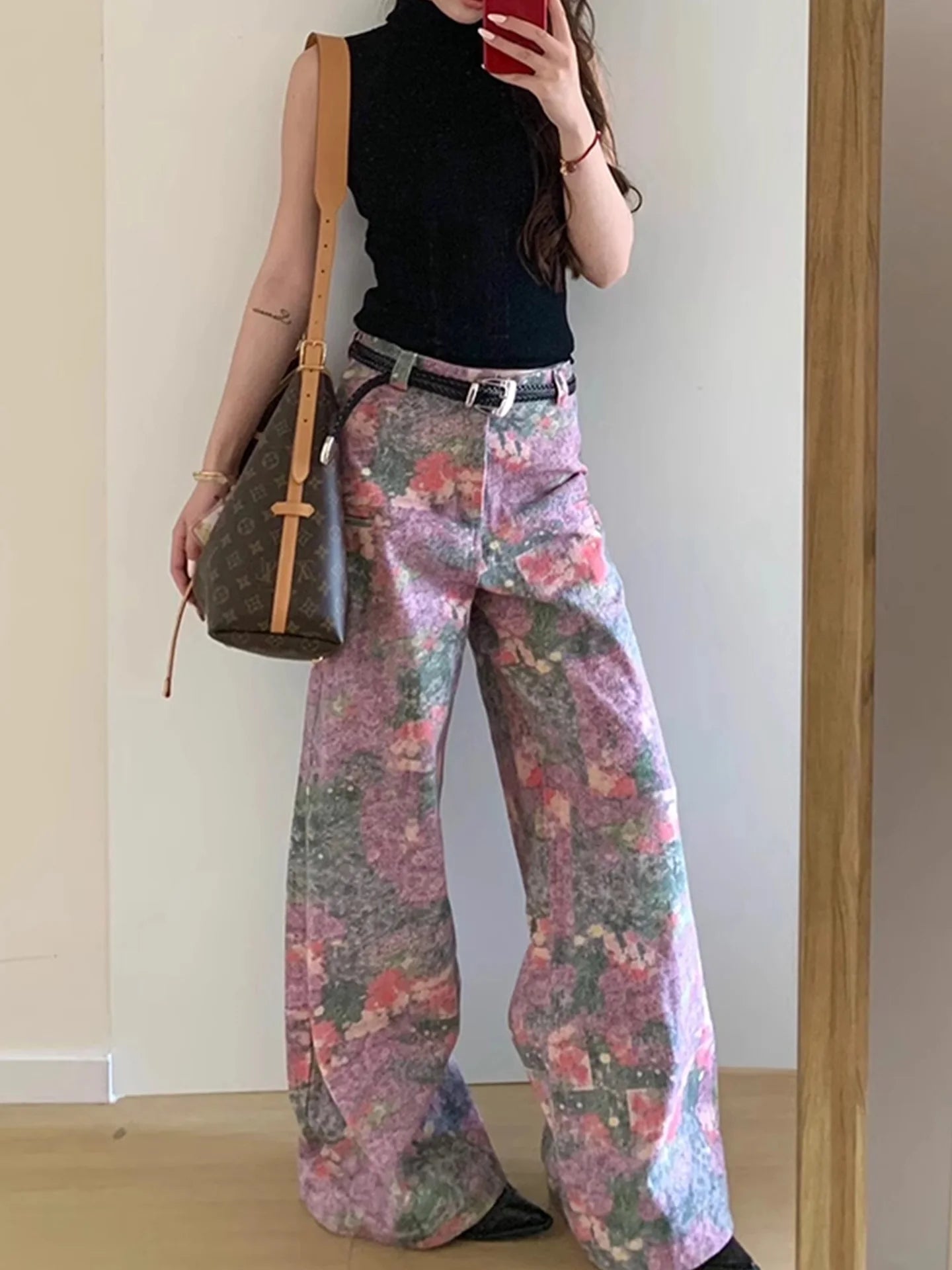 Women Printing Vintage Baggy Jean Design Korean Fashion Chic Shoujo Grunge Japanese Y2K Harajuku Denim Pants 2000s High Street