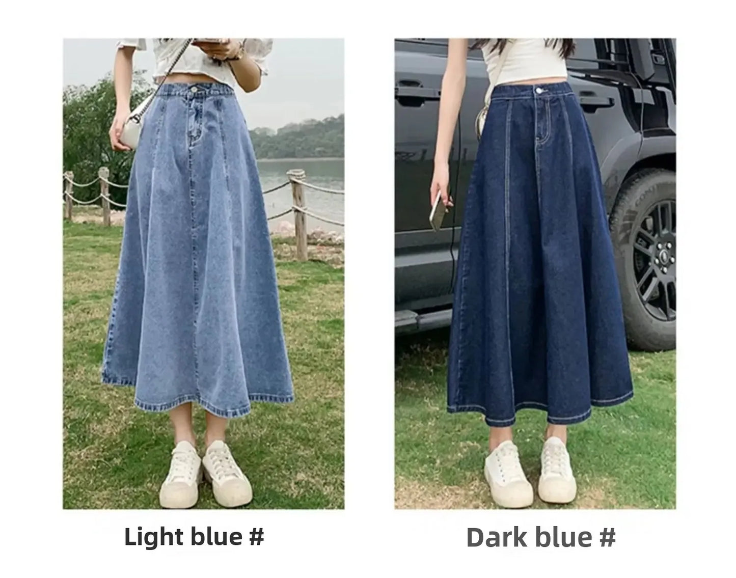 Fashionable Spring Medium-Length High-Waisted Jeans Long Dress Women's Elastic Waist A- Line Skirt Umbrella Skirt